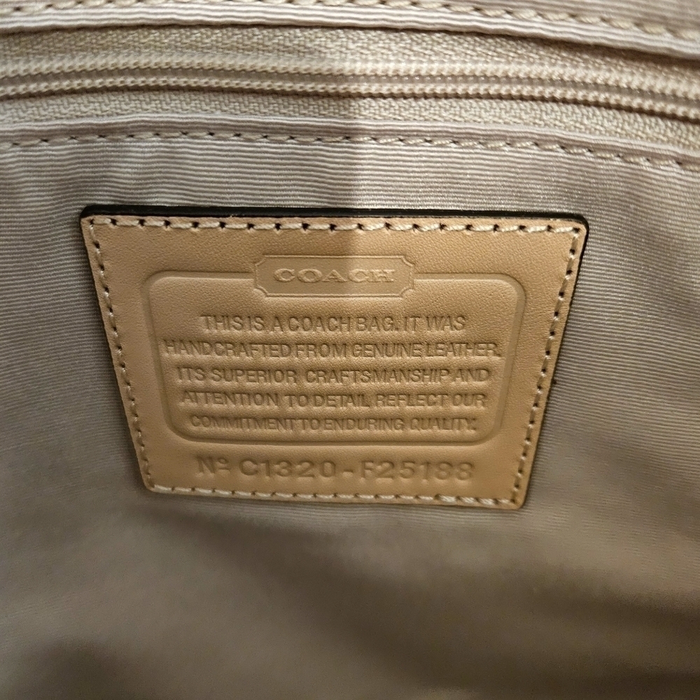 Coach Blue & Tan Patent Leather Monogram Pocket Tote Shoulder Bag - Picture 11 of 12